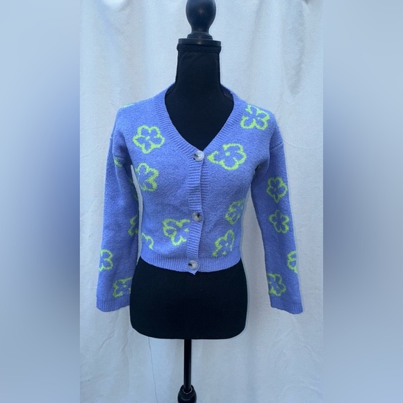 Art Class Long Sleeve Button Up Cardigan Sweater Purple Floral Girls Size Large - Picture 1 of 6